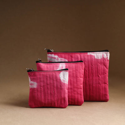 Pink - Set of 3 - Handmade Cotton Utility Pouches 07