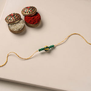 Handmade Blue Pottery & GS Bead Work Rakhi 09