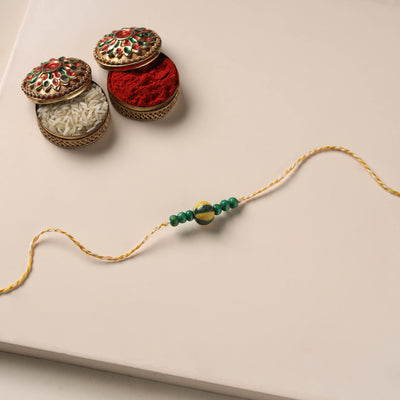 Handmade Blue Pottery & GS Bead Work Rakhi 09