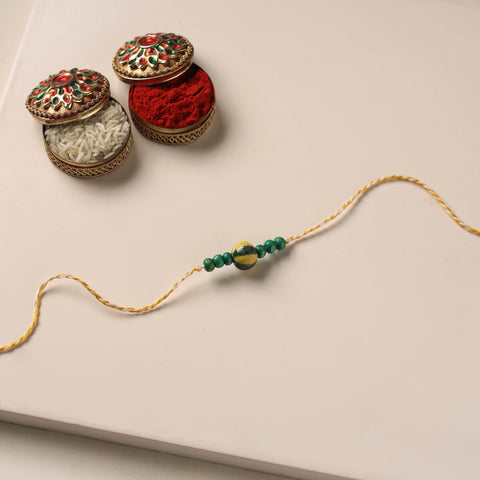 Handmade Blue Pottery & GS Bead Work Rakhi 09