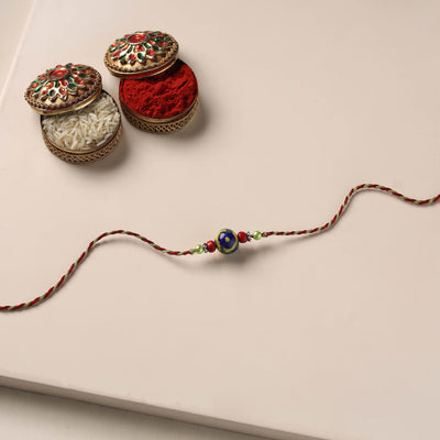 Handmade Blue Pottery & GS Bead Work Rakhi 10