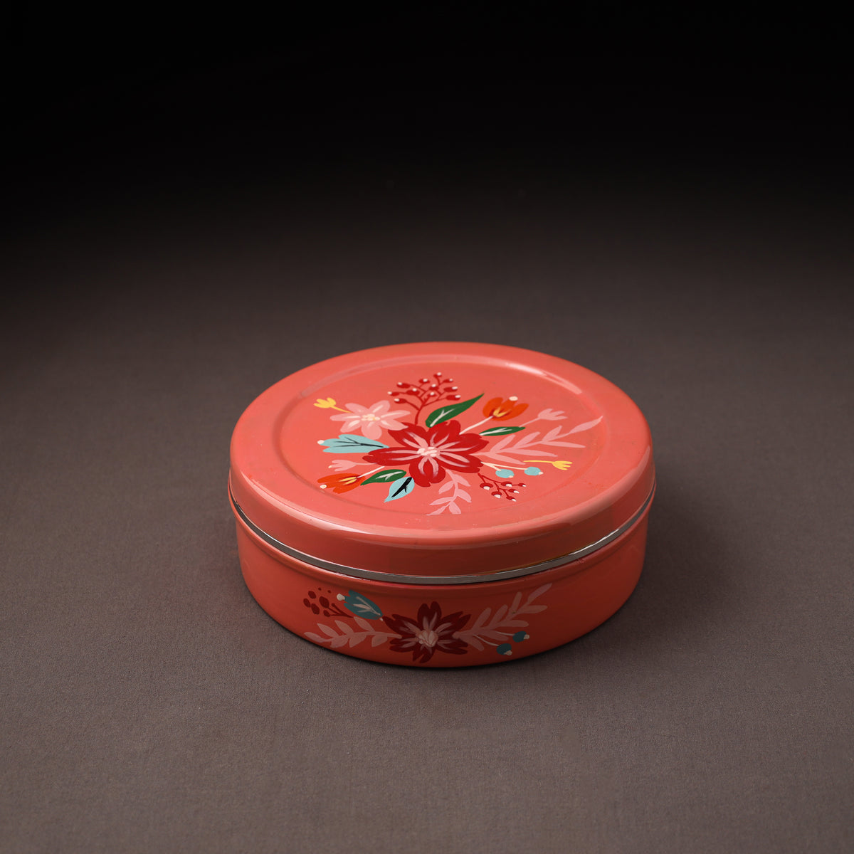 Floral Handpainted Enamelware Stainless Steel Masala Box (7 x 7 in) 01