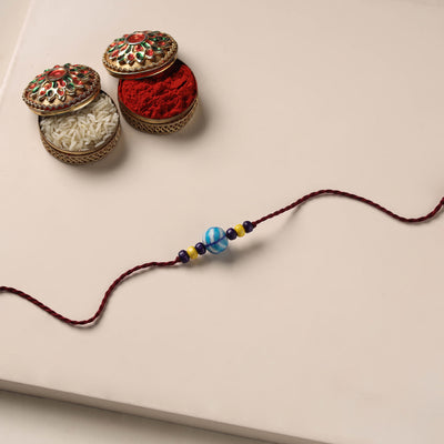 Handmade Blue Pottery & GS Bead Work Rakhi 12