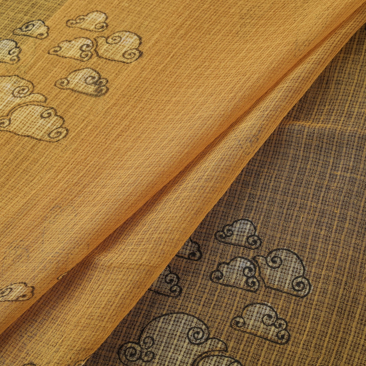 Yellow - Akola Hand Block Print Kota Doria Cotton Fabric 36