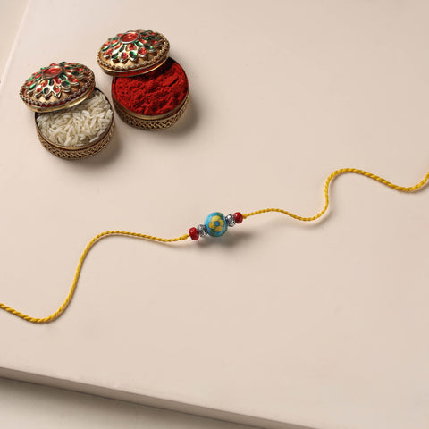 Handmade Blue Pottery & GS Bead Work Rakhi 13