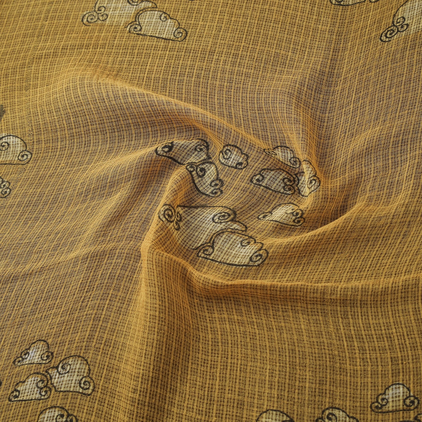 Yellow - Akola Hand Block Print Kota Doria Cotton Fabric 36