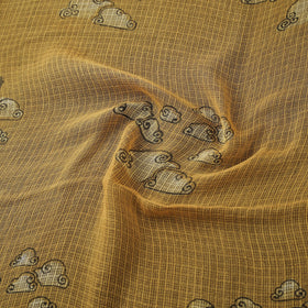 Yellow - Akola Hand Block Print Kota Doria Cotton Fabric 36