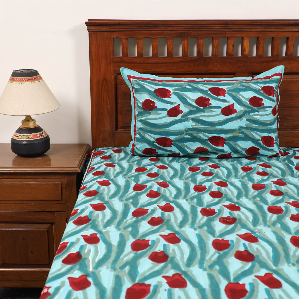 Green - Pure Cotton Double Sanganeri Print Bed Cover Set 25