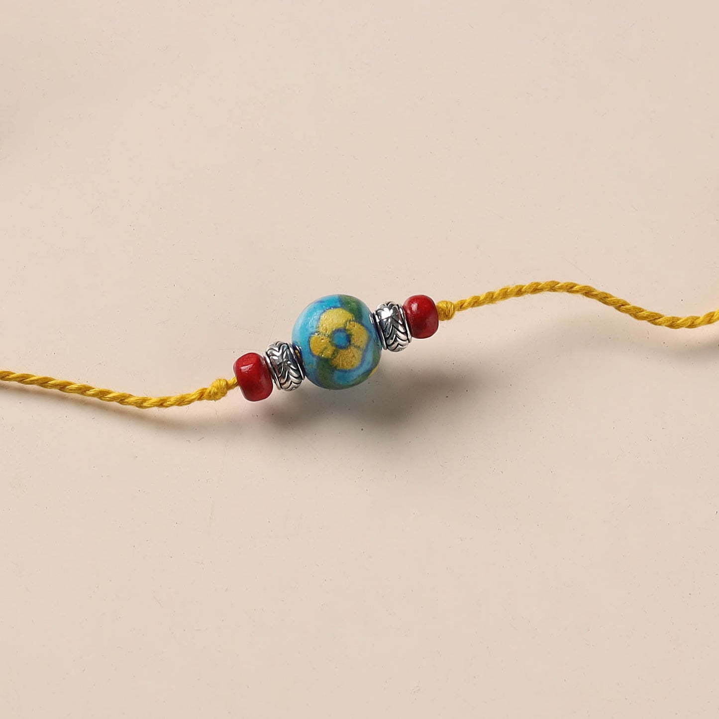 Handmade Blue Pottery & GS Bead Work Rakhi 13
