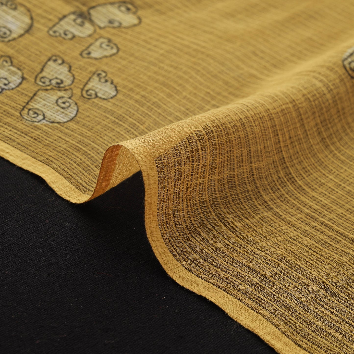 Yellow - Akola Hand Block Print Kota Doria Cotton Fabric 36