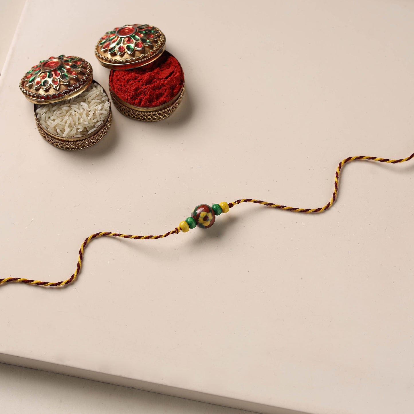 Handmade Blue Pottery & GS Bead Work Rakhi 14