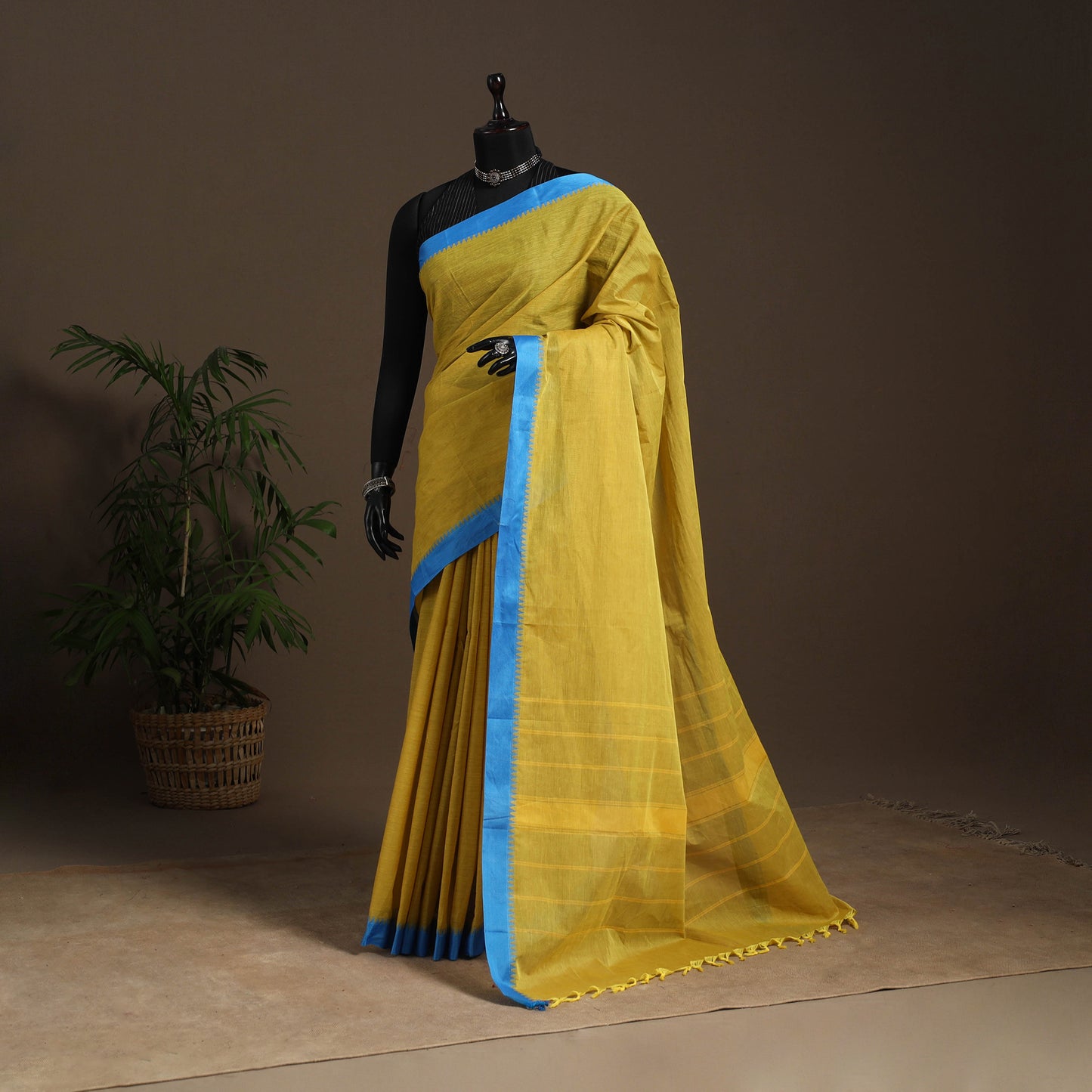 Yellow - kandangi chettinad cotton saree with border 76