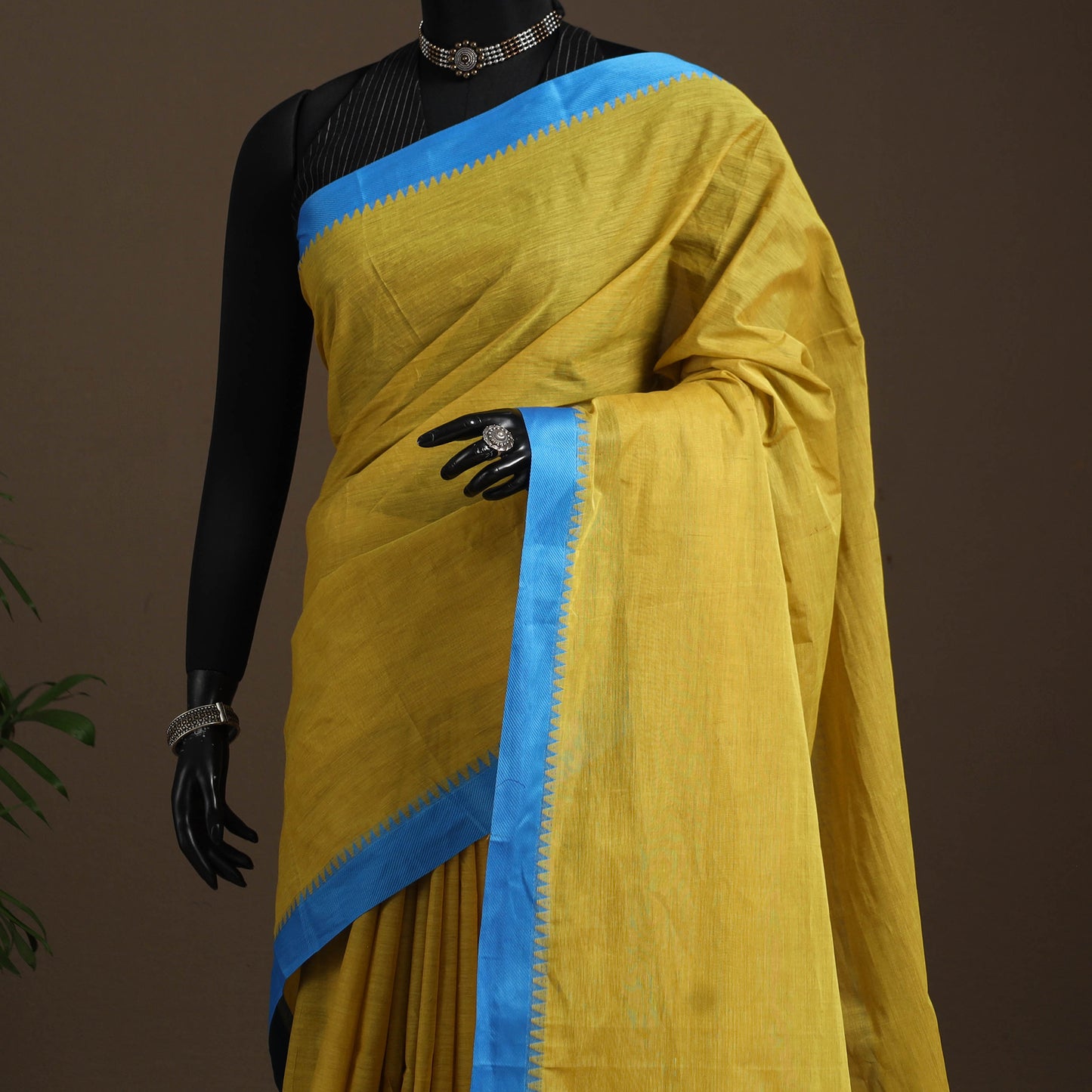 Yellow - kandangi chettinad cotton saree with border 76