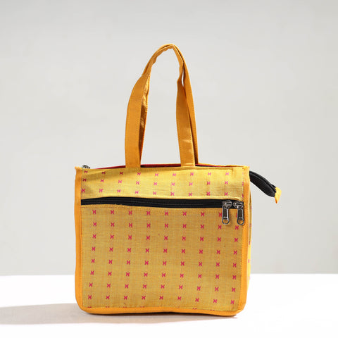 Yellow Handcrafted Jacquard Cotton Hand Bag