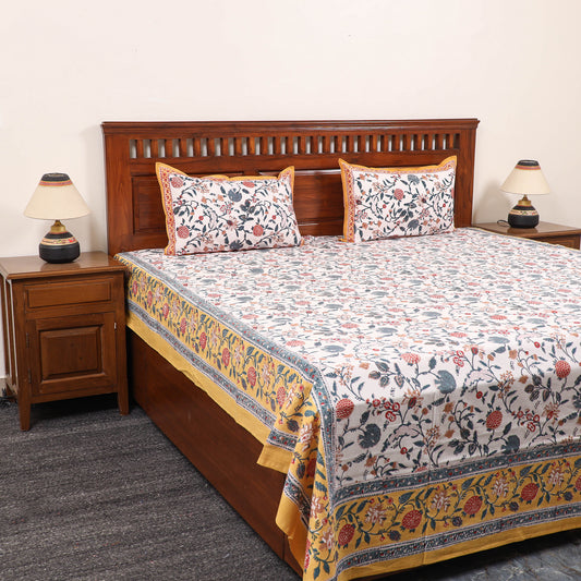 White - Pure Cotton Double Sanganeri Print Bed Cover Set 26