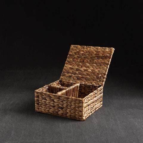 Brown - Handmade Water Hyacinth Basket with lid 05