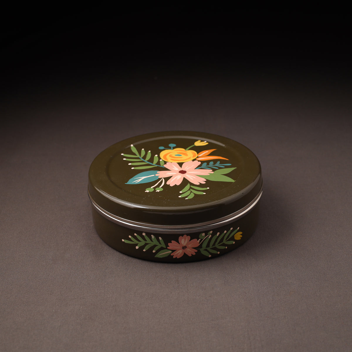 Floral Handpainted Enamelware Stainless Steel Masala Box (7 x 7 in) 03