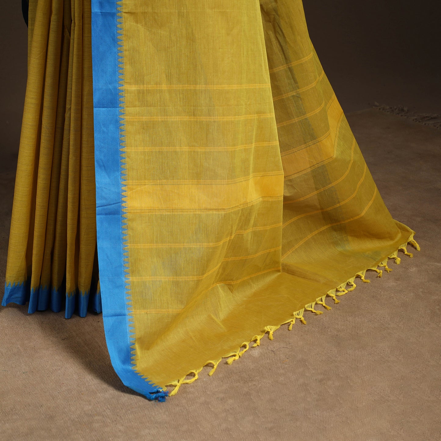 Yellow - kandangi chettinad cotton saree with border 76