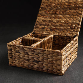 Brown - Handmade Water Hyacinth Basket with lid 05