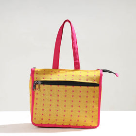 Yellow Handcrafted Jacquard Cotton Hand Bag
