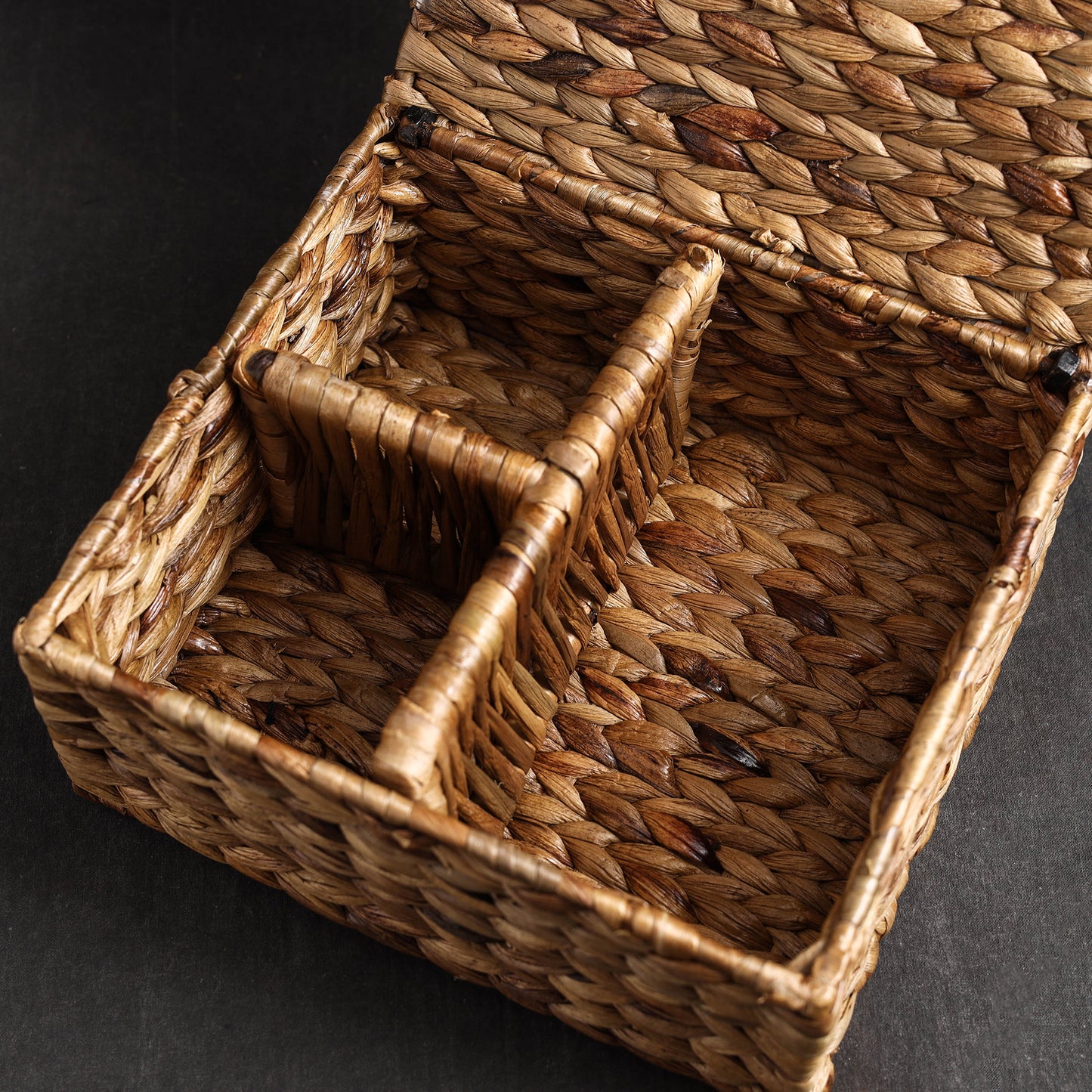 Brown - Handmade Water Hyacinth Basket with lid 05