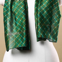 Green - Leheriya Tie-Dye Mothra Chanderi Silk Handloom Stole with Zari Border 17