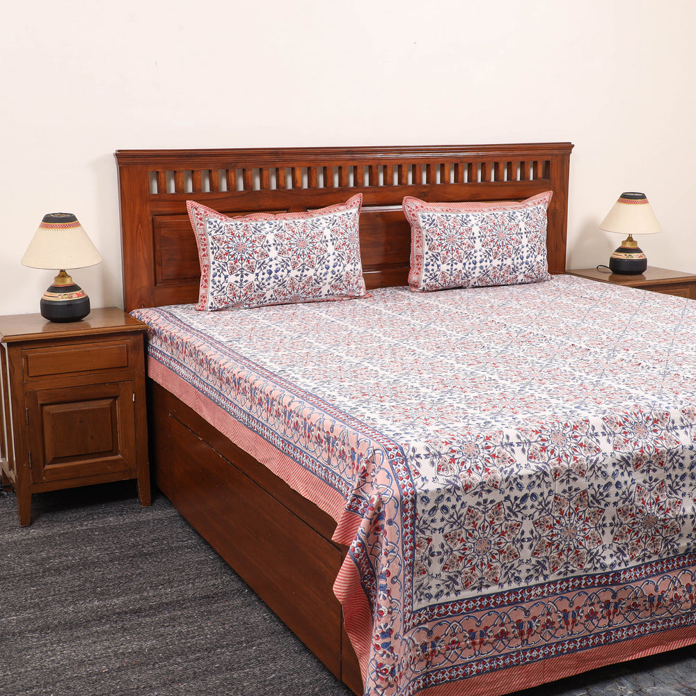 Multicolor - Pure Cotton Double Sanganeri Print Bed Cover Set 27