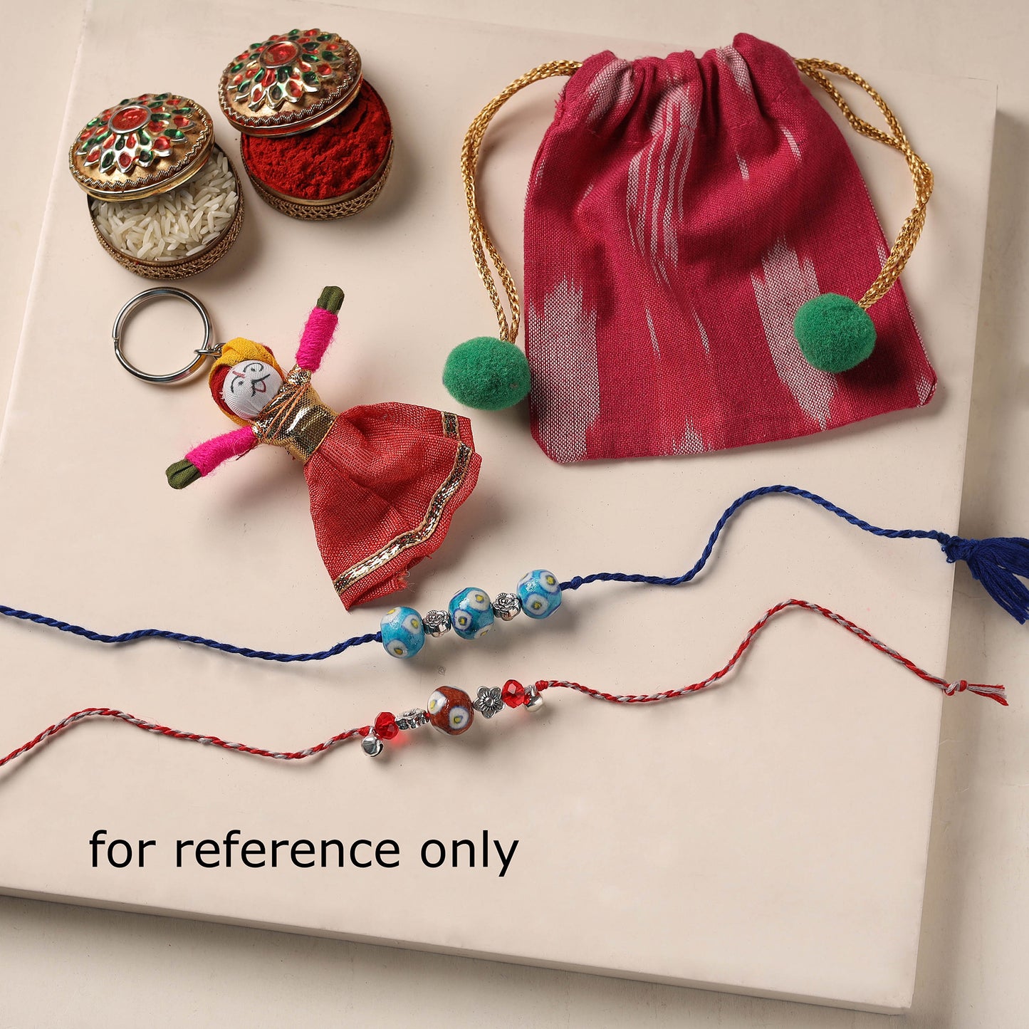 Handmade Blue Pottery & GS Bead Work Rakhi 02