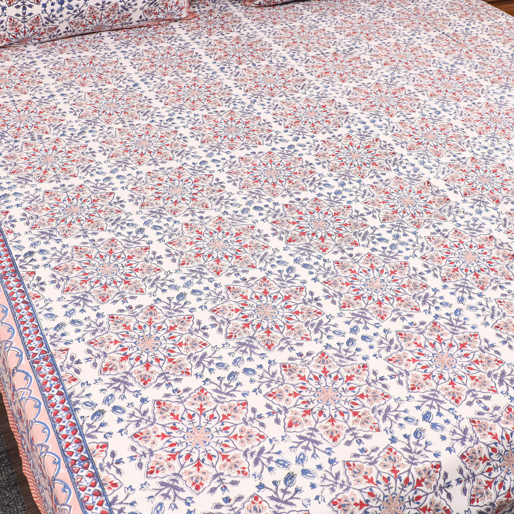 Multicolor - Pure Cotton Double Sanganeri Print Bed Cover Set 27