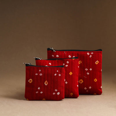 Red - Set of 3 - Handmade Cotton Utility Pouches 12