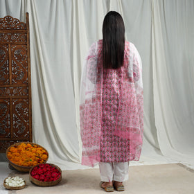 Pink Block Print Cotton Sanganeri Kurta Set