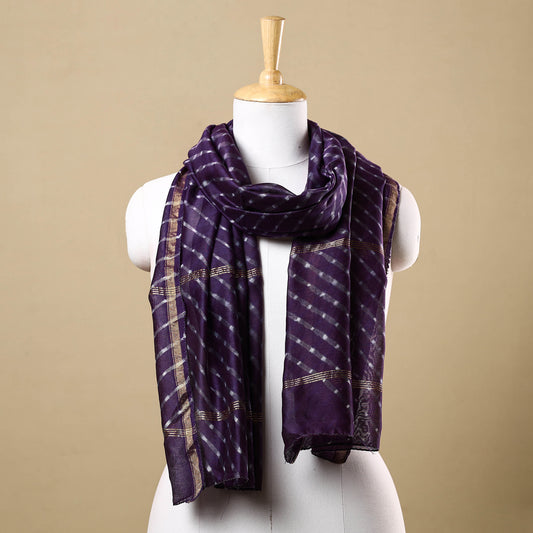 Purple - Leheriya Tie-Dye Mothra Chanderi Silk Handloom Stole with Zari Border 22