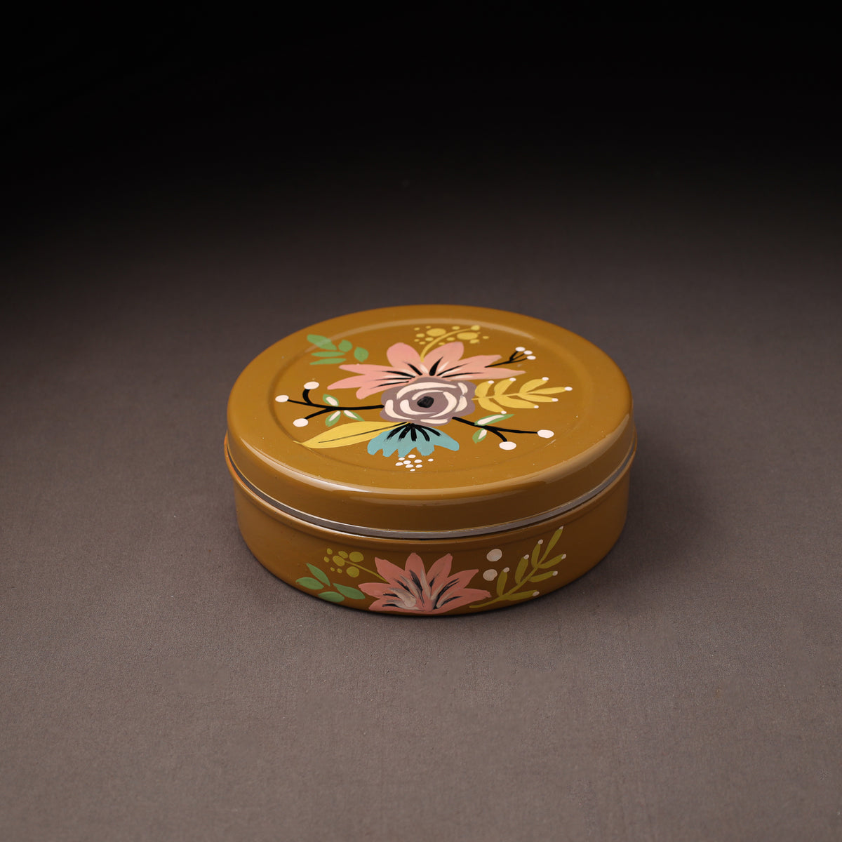 Floral Handpainted Enamelware Stainless Steel Masala Box (7 x 7 in) 08