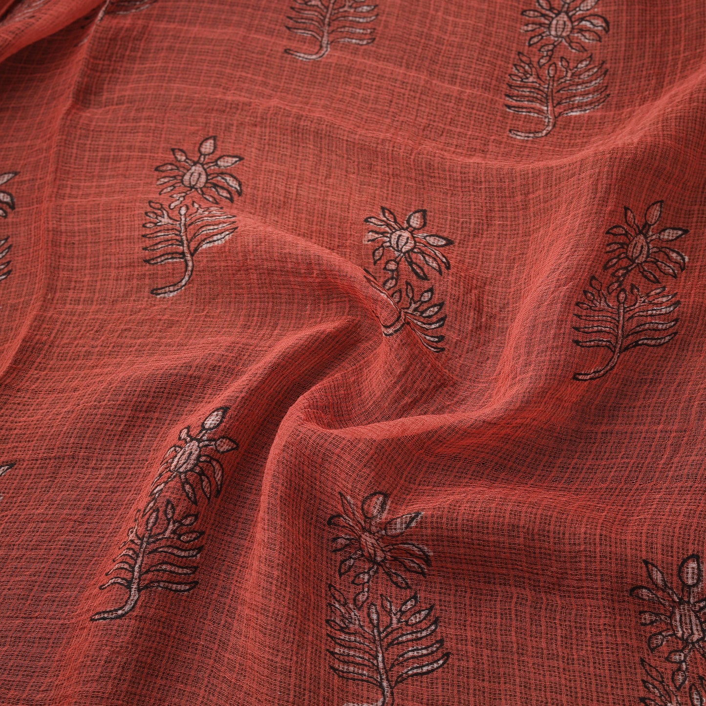 Red - Akola Hand Block Print Kota Doria Cotton Fabric 43