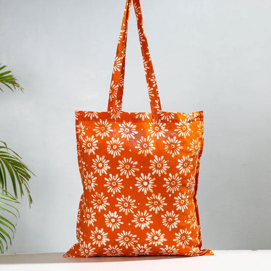 Orange - Hand Batik Printed Cotton Jhola Bag