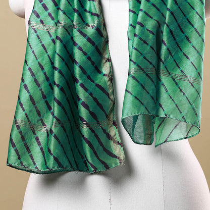 Green - Leheriya Tie-Dye Mothra Chanderi Silk Handloom Stole with Zari Border 30