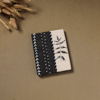 Black - Handmade Paper Notebook with Eco Leaf Print Kantha Work 02