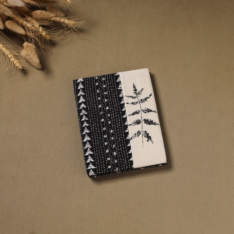 Black - Handmade Paper Notebook with Eco Leaf Print Kantha Work 02