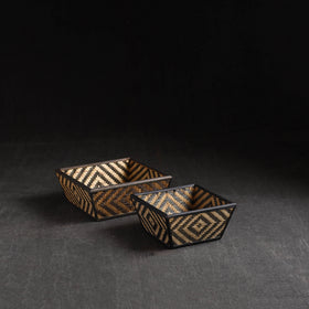 Brown - Kadam Haat Handmade Bamboo Fruit Basket (Black - Set of 2)