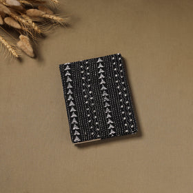 Black - Handmade Paper Notebook with Eco Leaf Print Kantha Work 02