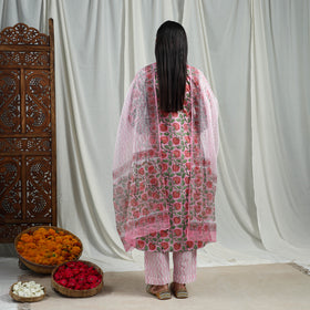Pink Block Print Cotton Sanganeri Kurta Set