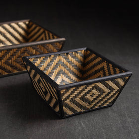 Brown - Kadam Haat Handmade Bamboo Fruit Basket (Black - Set of 2)