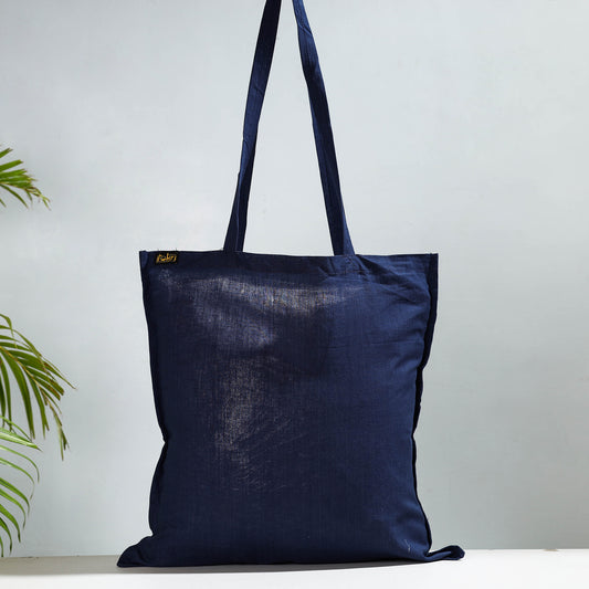 Blue - Handmade Cotton Fabric Plain Jhola Bag