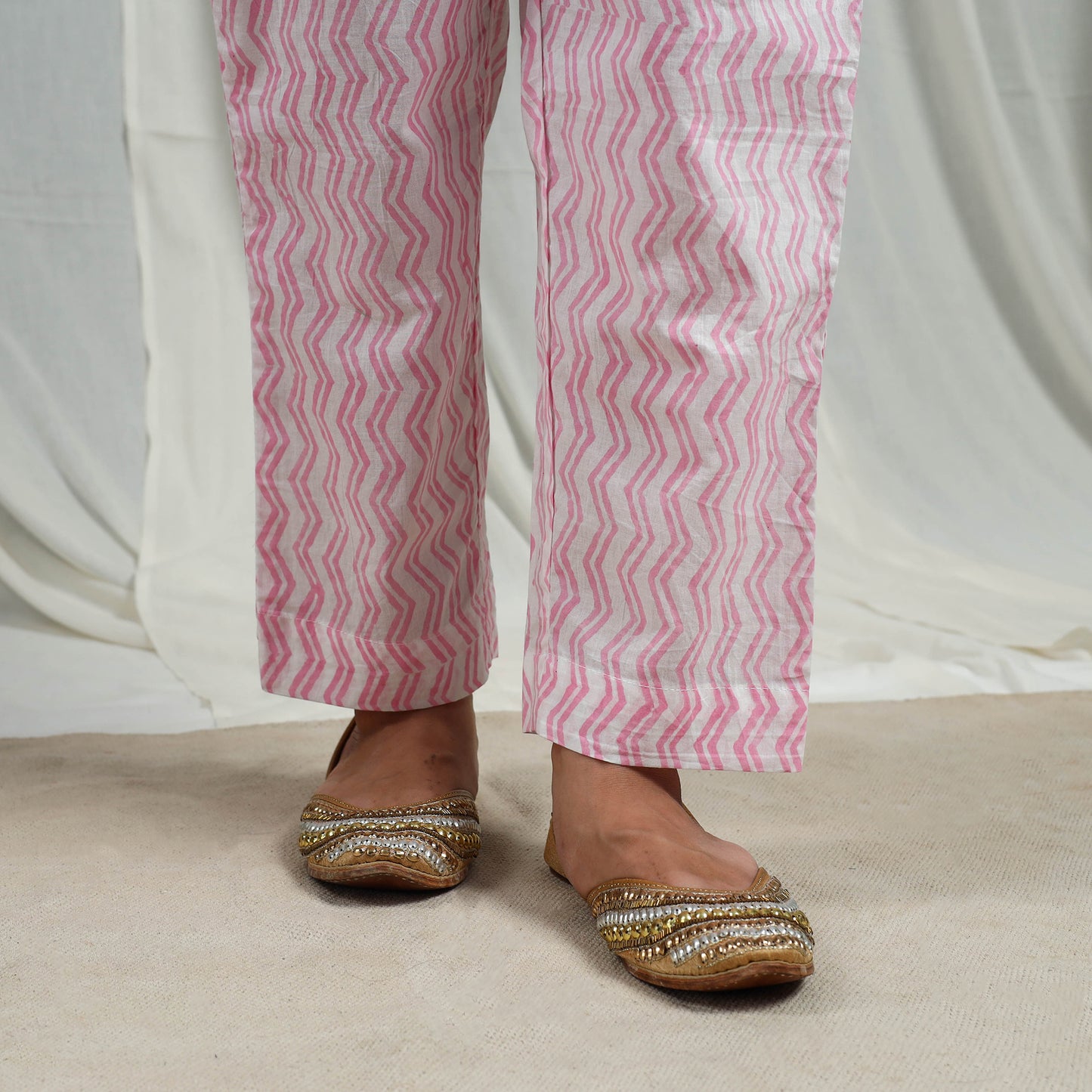 Pink Block Print Cotton Sanganeri Kurta Set