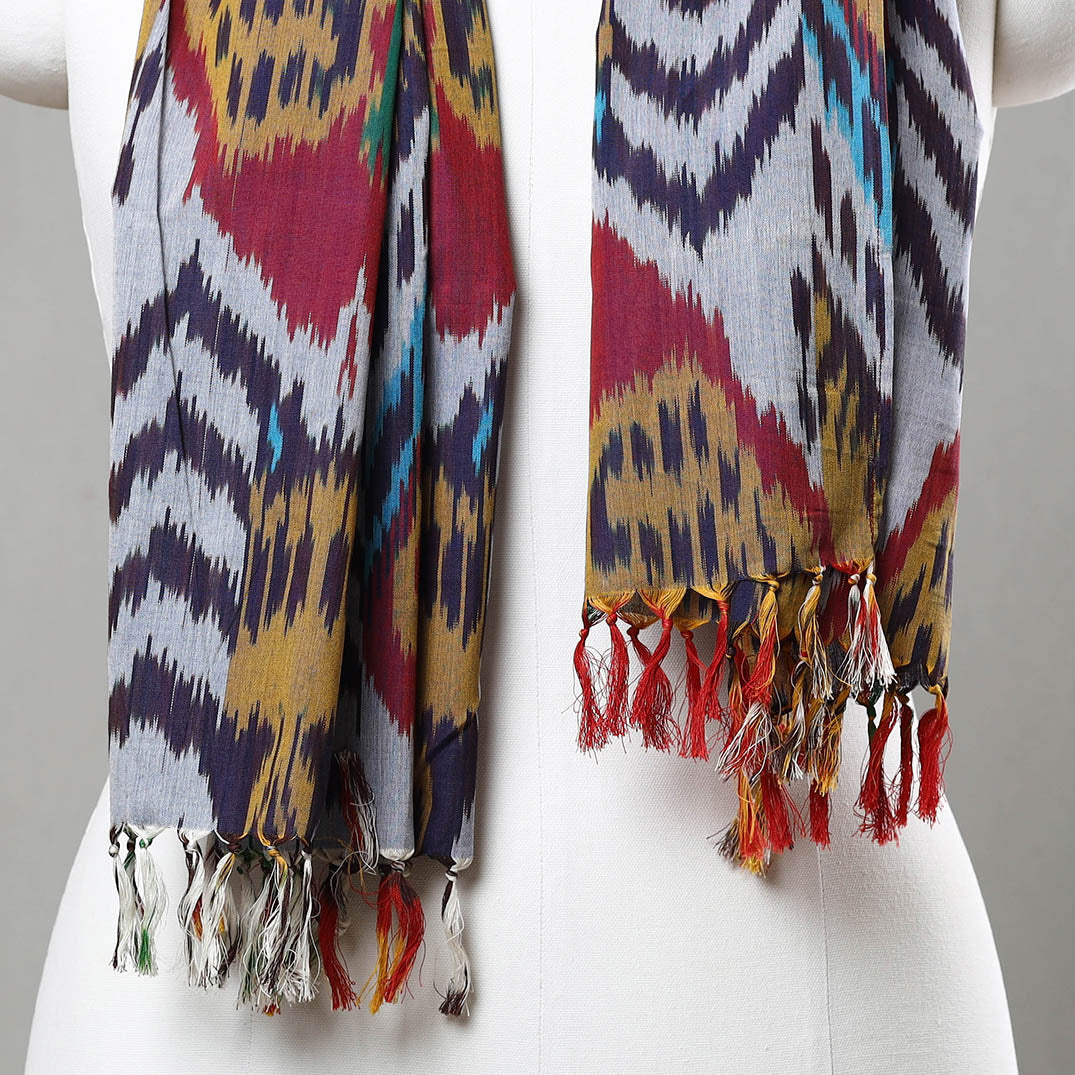 Multicolor - Pochampally Central Asian Ikat Handloom Cotton Stole with Tassels 02