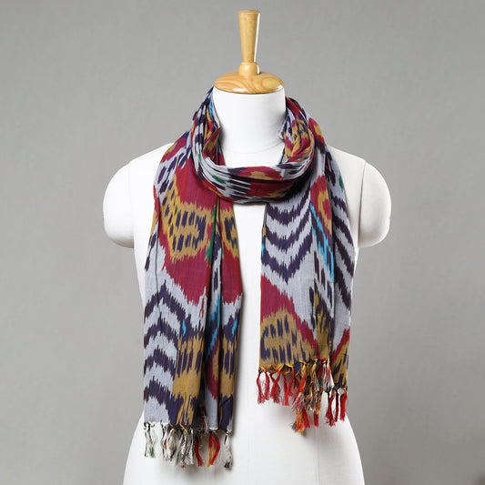 Multicolor - Pochampally Central Asian Ikat Handloom Cotton Stole with Tassels 02