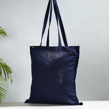 Blue - Handmade Cotton Fabric Plain Jhola Bag
