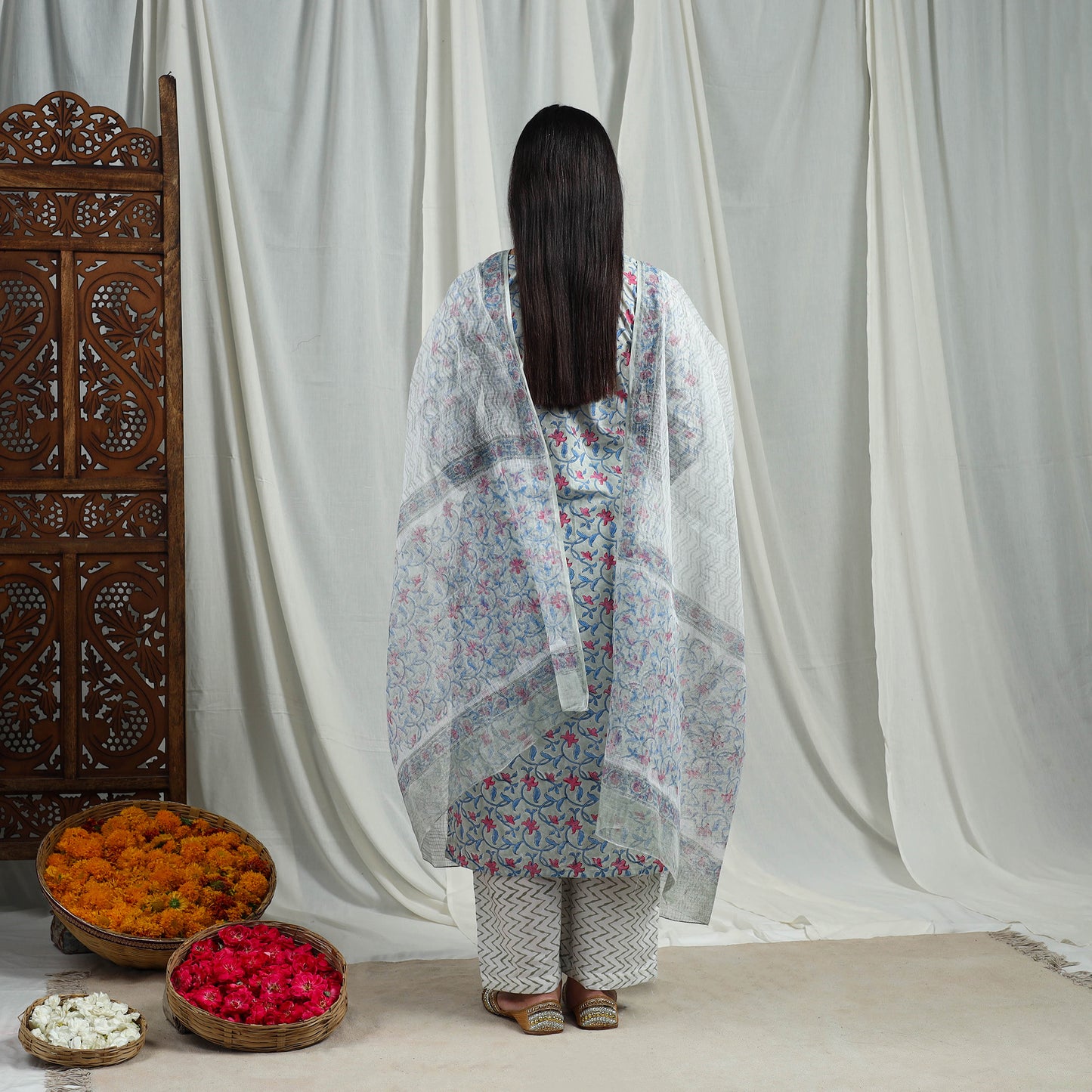 Buy Block Print Cotton Sanganeri Kurta Set