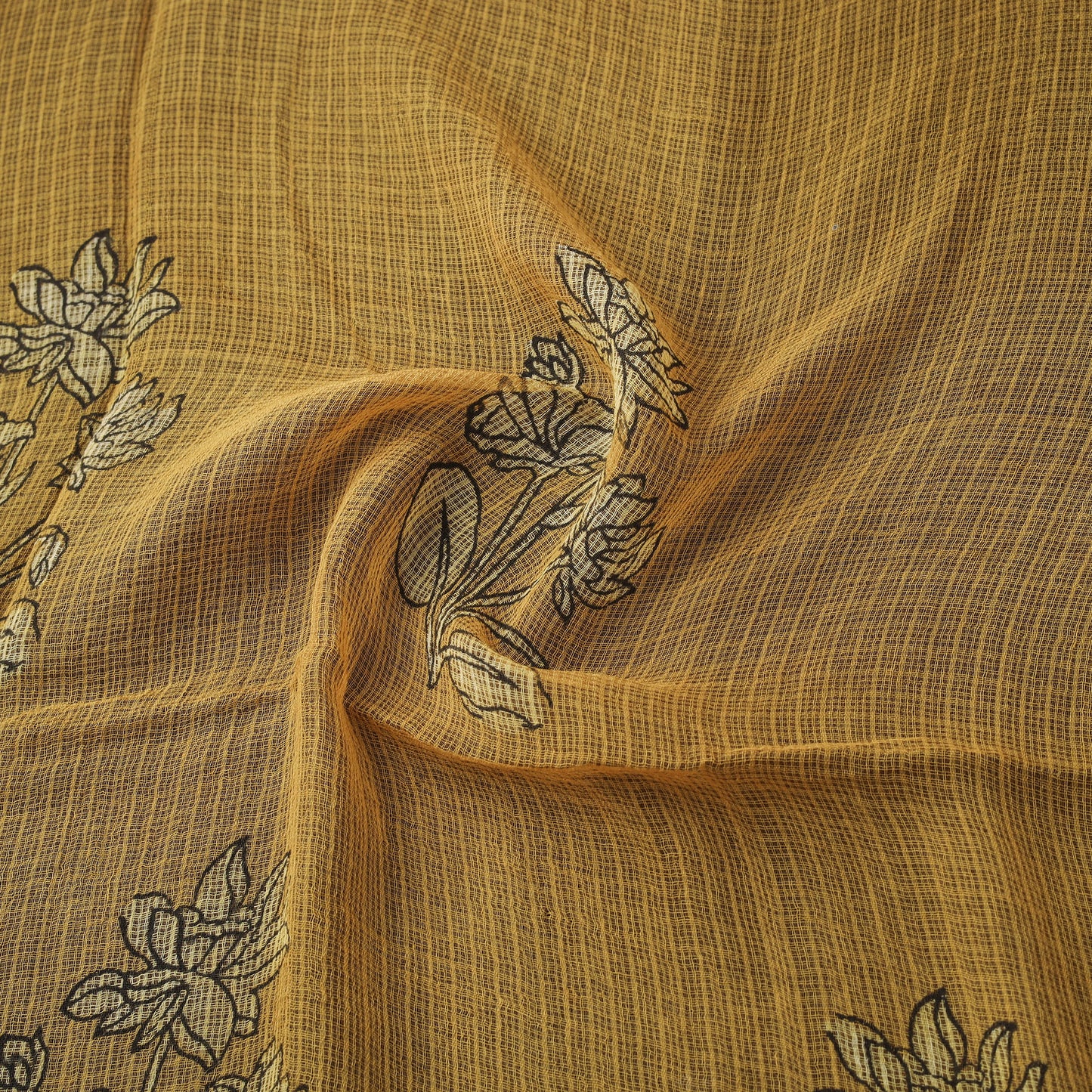 Yellow - Akola Hand Block Print Kota Doria Cotton Fabric 48