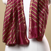 Maroon - Leheriya Tie-Dye Chanderi Silk Handloom Stole with Zari Border 41